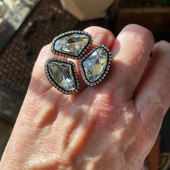 IP Black Stainless Steel Crystal Statement Ring 8 - Picture 6 of 11